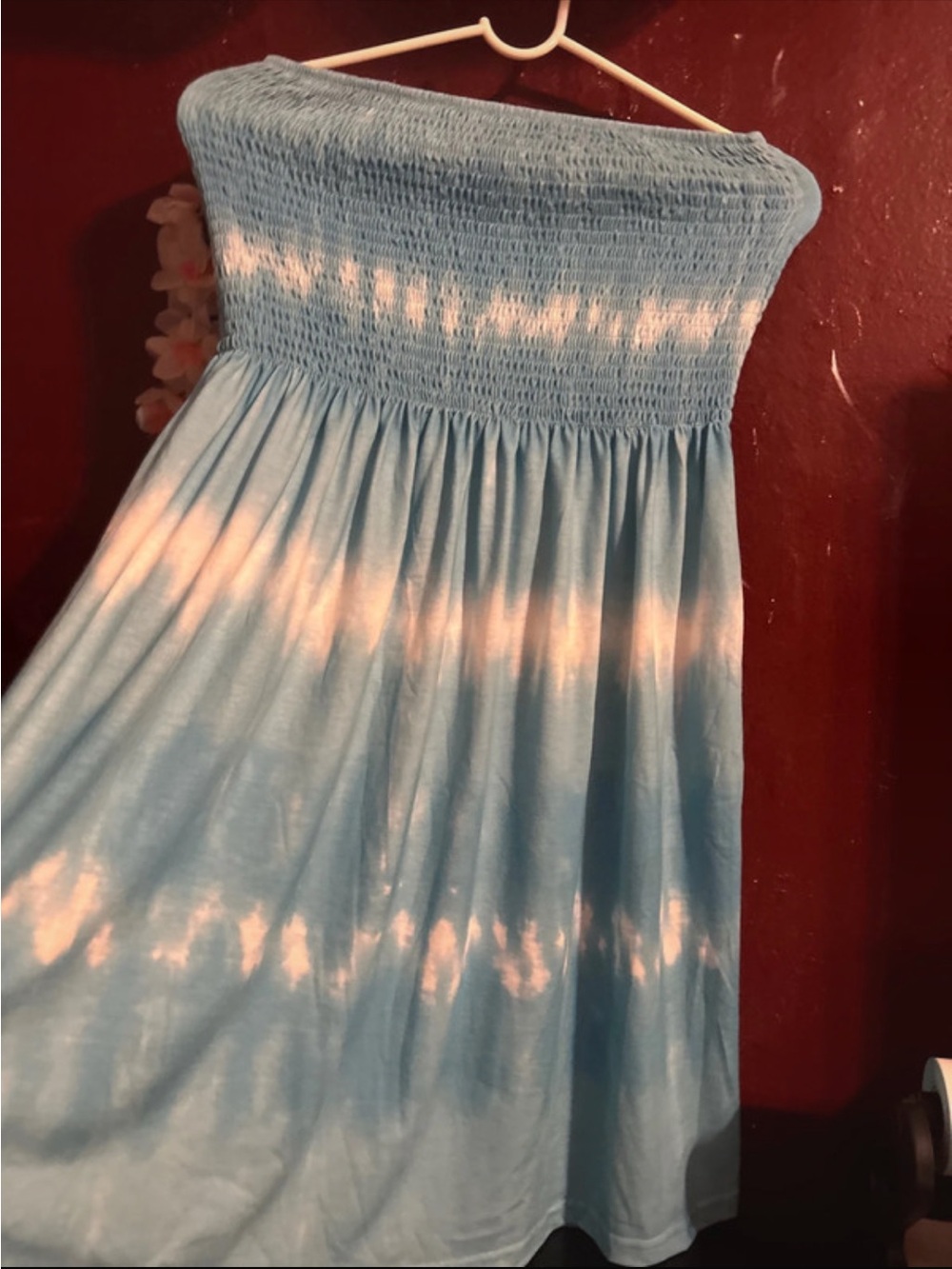 Strapless Blue Tie-Dye Smocked Sundress
